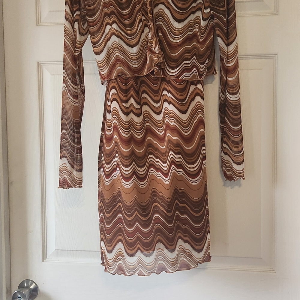 Brown and White Swirl Pattern Dress